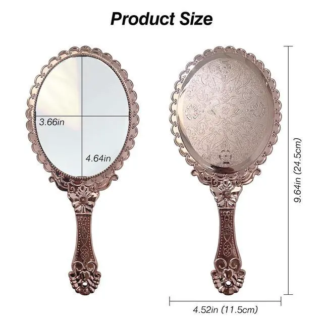Alt view image 7 of 7 - Hand Mirror Vintage Handheld Mirror with Handle Vanity Makeup Mirror Travel Mirrors Rose Gold, Oval