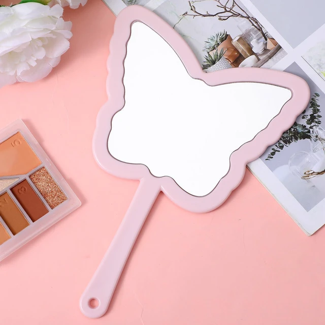 Alt view image 3 of 7 - Butterfly Shaped Hand Held Mirror with Handle, Cute Cosmetic Travel Handheld Mirror, Single-Sided Portable Travel Vanity Lash Hand Held Mirrors for Shaving Makeup Men & Women (Pink, 6 x 8 Inch)