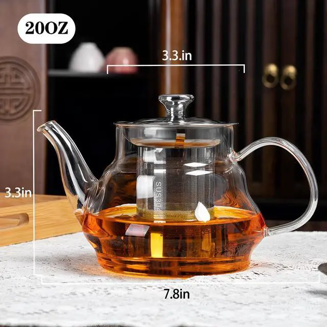 Alt view image 2 of 6 - Stovetop Safe Glass Teapot, Glass Teapot with Infuser and Lid, Hand-Blown Teapots, Great for Home, Camping, Travel, 20 OZ