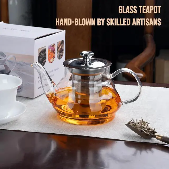 Alt view image 5 of 6 - Stovetop Safe Glass Teapot, Glass Teapot with Infuser and Lid, Hand-Blown Teapots, Great for Home, Camping, Travel, 20 OZ