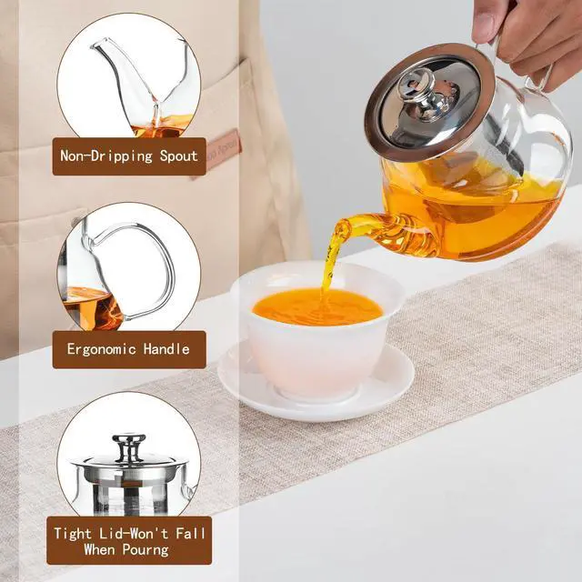 Alt view image 4 of 6 - Stovetop Safe Glass Teapot, Glass Teapot with Infuser and Lid, Hand-Blown Teapots, Great for Home, Camping, Travel, 20 OZ