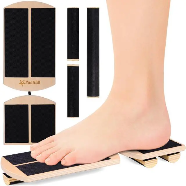 Main image of Single Leg Balance Board, Anti-Slip Wooden Ankle Strengthener with Half Hook & Loop Foot Bar for Easy Adjustment, 215 LB Capacity Foot Exerciser for Fitness, Ankle Strength, Balance Training