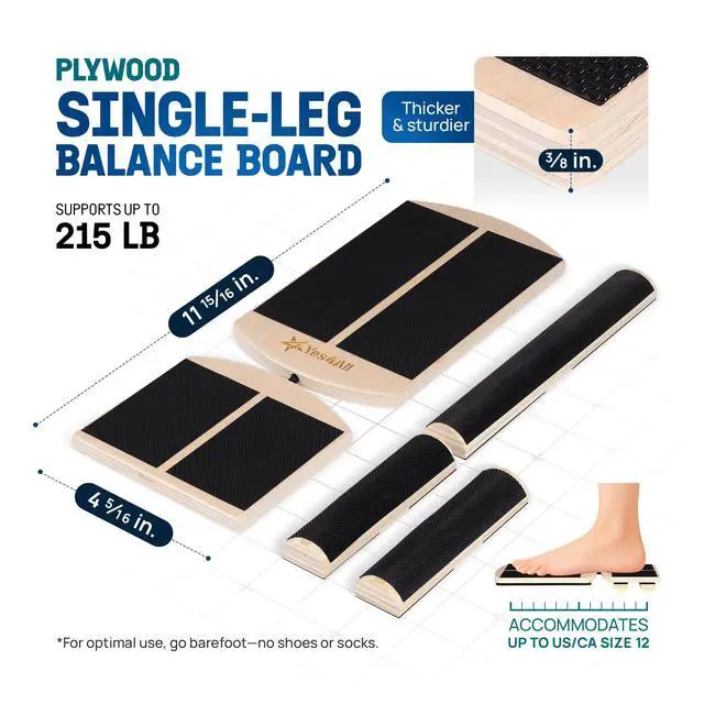 Alt view image 2 of 7 - Single Leg Balance Board, Anti-Slip Wooden Ankle Strengthener with Half Hook & Loop Foot Bar for Easy Adjustment, 215 LB Capacity Foot Exerciser for Fitness, Ankle Strength, Balance Training