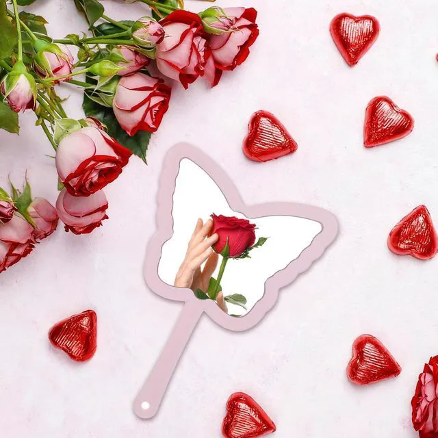 Alt view image 5 of 7 - Butterfly Shaped Hand Held Mirror with Handle, Cute Cosmetic Travel Handheld Mirror, Single-Sided Portable Travel Vanity Lash Hand Held Mirrors for Shaving Makeup Men & Women (Pink, 6 x 8 Inch)