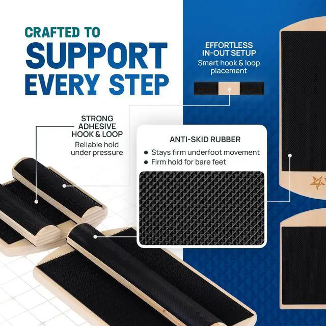 Alt view image 3 of 7 - Single Leg Balance Board, Anti-Slip Wooden Ankle Strengthener with Half Hook & Loop Foot Bar for Easy Adjustment, 215 LB Capacity Foot Exerciser for Fitness, Ankle Strength, Balance Training