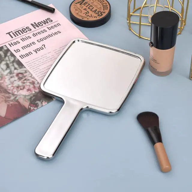 Alt view image 2 of 6 - Hand Held Mirror Electroplate Mirror Sliver, Square 9 x5.1 inch