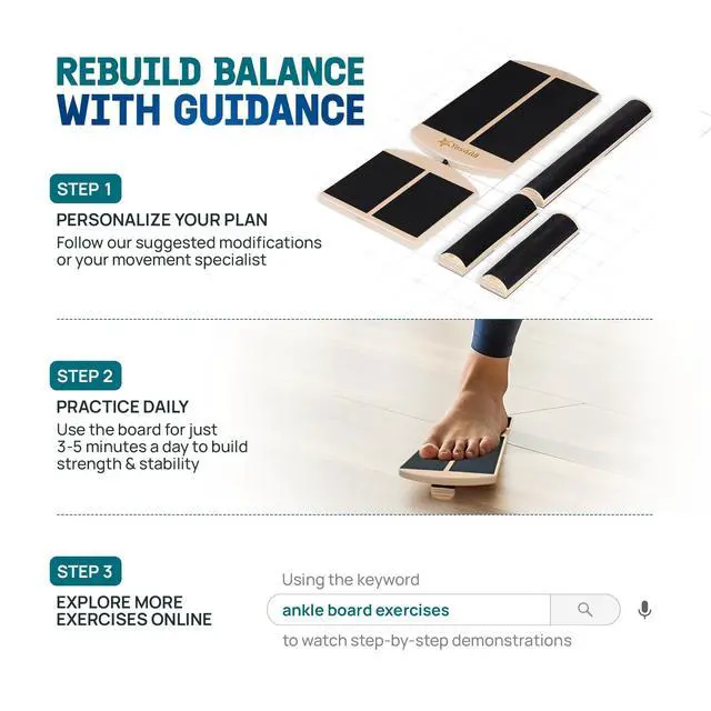 Alt view image 6 of 7 - Single Leg Balance Board, Anti-Slip Wooden Ankle Strengthener with Half Hook & Loop Foot Bar for Easy Adjustment, 215 LB Capacity Foot Exerciser for Fitness, Ankle Strength, Balance Training