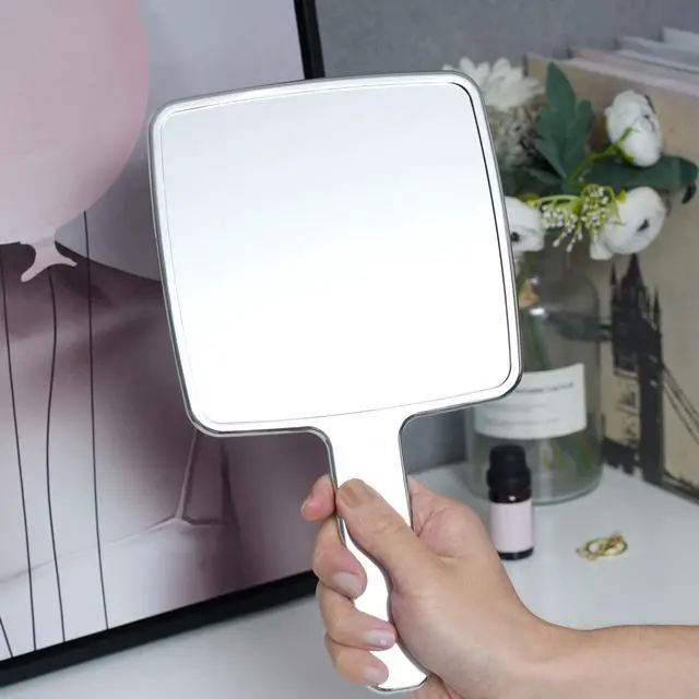 Alt view image 6 of 6 - Hand Held Mirror Electroplate Mirror Sliver, Square 9 x5.1 inch