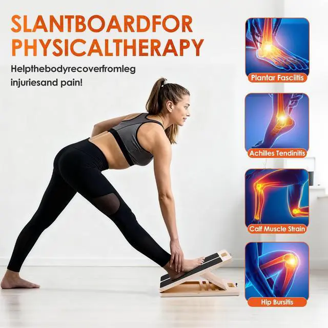 Alt view image 3 of 7 - Wooden Calf Stretching Slant Board, 320 Lbs Weight Capacity Adjustable Stretch Board, Suitable for Calf Ankle Velour Slant Board, Achilles Tendon Physical Therapy Leg Trainer, Leg & Foot Stretching