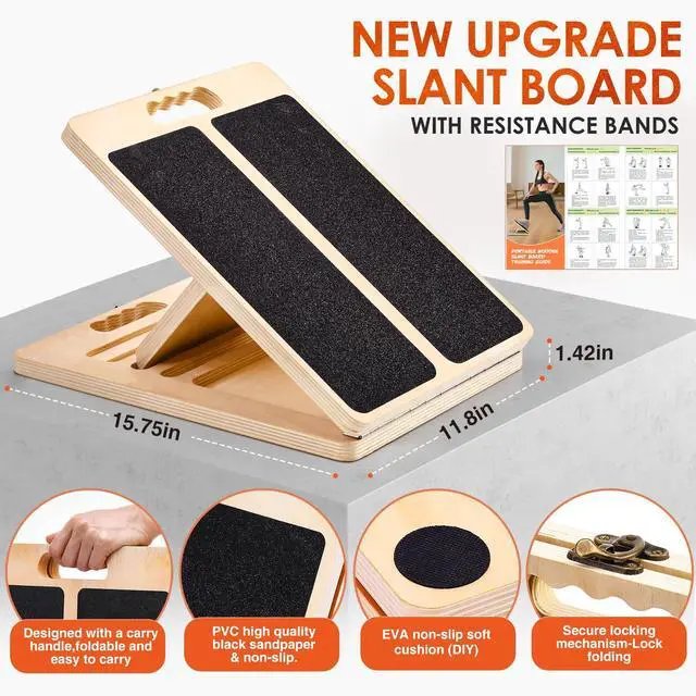 Alt view image 2 of 7 - Wooden Calf Stretching Slant Board, 320 Lbs Weight Capacity Adjustable Stretch Board, Suitable for Calf Ankle Velour Slant Board, Achilles Tendon Physical Therapy Leg Trainer, Leg & Foot Stretching