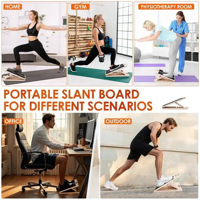 Alt view image 4 of 7 - Wooden Calf Stretching Slant Board, 320 Lbs Weight Capacity Adjustable Stretch Board, Suitable for Calf Ankle Velour Slant Board, Achilles Tendon Physical Therapy Leg Trainer, Leg & Foot Stretching