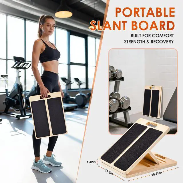 Alt view image 6 of 7 - Wooden Calf Stretching Slant Board, 320 Lbs Weight Capacity Adjustable Stretch Board, Suitable for Calf Ankle Velour Slant Board, Achilles Tendon Physical Therapy Leg Trainer, Leg & Foot Stretching