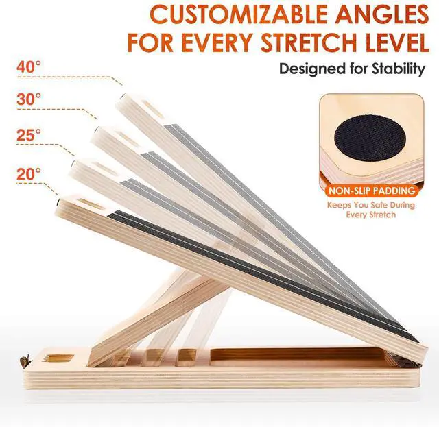 Alt view image 5 of 7 - Wooden Calf Stretching Slant Board, 320 Lbs Weight Capacity Adjustable Stretch Board, Suitable for Calf Ankle Velour Slant Board, Achilles Tendon Physical Therapy Leg Trainer, Leg & Foot Stretching