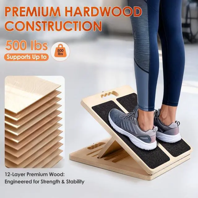 Alt view image 7 of 7 - Wooden Calf Stretching Slant Board, 320 Lbs Weight Capacity Adjustable Stretch Board, Suitable for Calf Ankle Velour Slant Board, Achilles Tendon Physical Therapy Leg Trainer, Leg & Foot Stretching