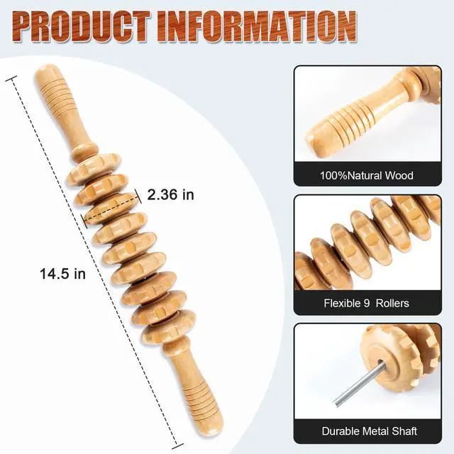 Alt view image 5 of 6 - Wood Therapy Massage Tools,Wooden Massager Stick Roller Lymphatic Drainage Tool,Maderoterapia Kit Self Massage Roller Tool for Cellulite Reduction,Muscle Tension and Body Shaping,Contouring