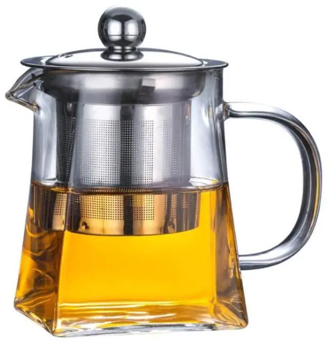 Main image of Glass Teapot with Stainless Steel Infuser & Lid, Borosilicate Glass Tea Kettle Stovetop Safe, Blooming & Loose Leaf Teapot,Glass Square Pot (350ML/12oz)