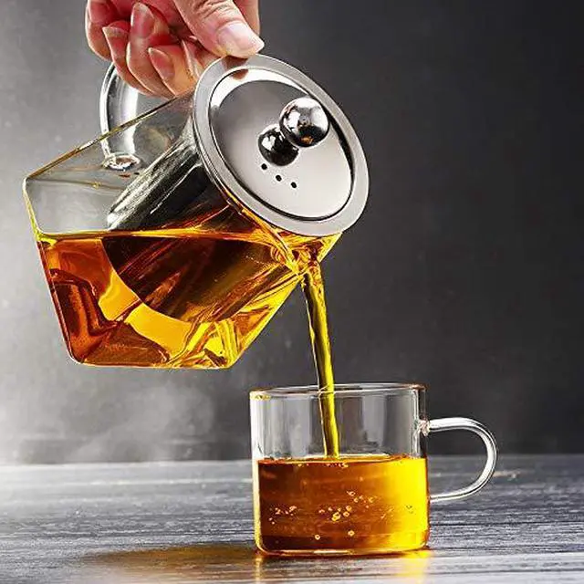 Alt view image 6 of 7 - Glass Teapot with Stainless Steel Infuser & Lid, Borosilicate Glass Tea Kettle Stovetop Safe, Blooming & Loose Leaf Teapot,Glass Square Pot (350ML/12oz)