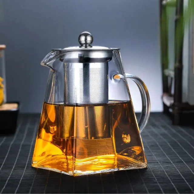 Alt view image 7 of 7 - Glass Teapot with Stainless Steel Infuser & Lid, Borosilicate Glass Tea Kettle Stovetop Safe, Blooming & Loose Leaf Teapot,Glass Square Pot (350ML/12oz)