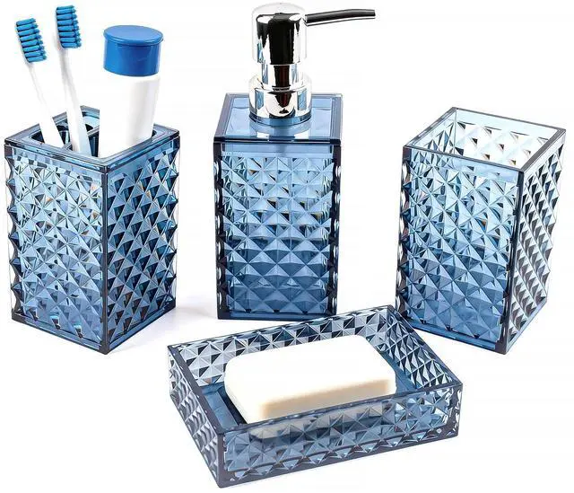 Main image of Bathroom Accessory Set, 4 PCS Blue Bathroom Accessories Set, Soap Dispenser and Toothbrush Holder Set, Soap Dish and Mouthwash Cup, Bathroom Decor, Bathroom Sets Accessories