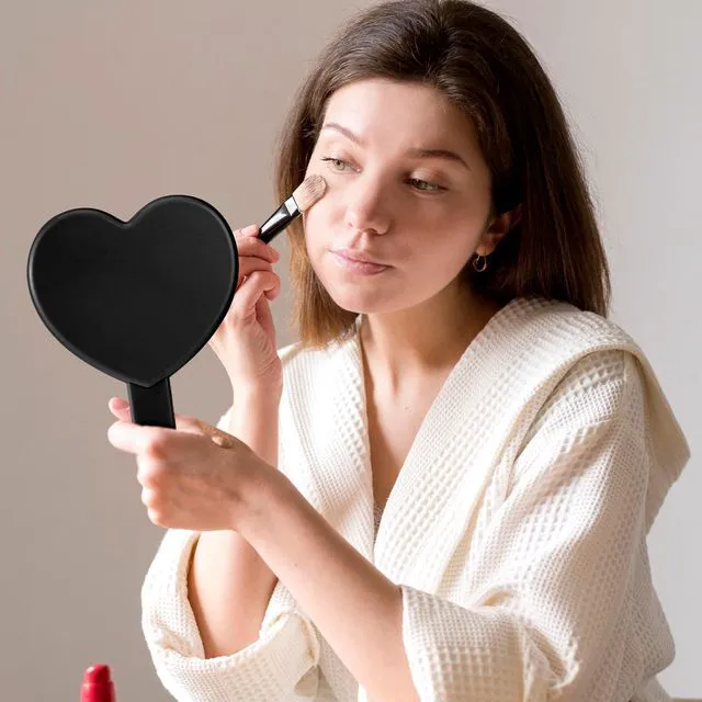 Alt view image 4 of 7 - Heart Shaped Handheld Mirror with Handle, Black Drop-Resistant Small Heart Mirrors Cute Portable Travel Makeup Hand Mirror Lash Mirror for Women Valentine's Day Birthday