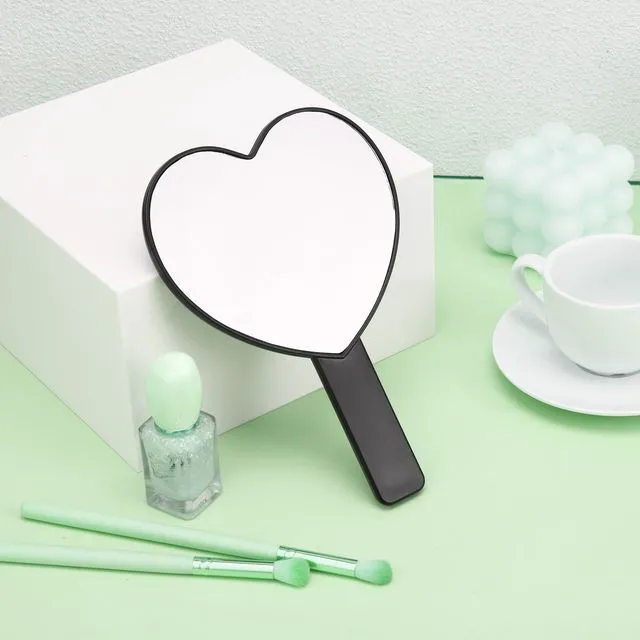 Alt view image 7 of 7 - Heart Shaped Handheld Mirror with Handle, Black Drop-Resistant Small Heart Mirrors Cute Portable Travel Makeup Hand Mirror Lash Mirror for Women Valentine's Day Birthday
