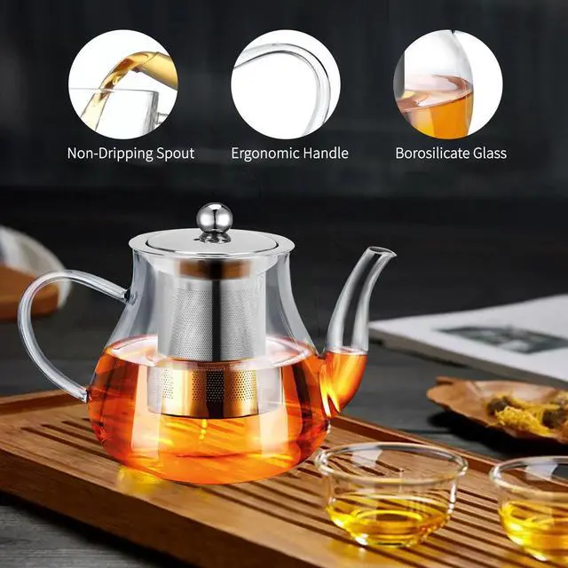 Alt view image 2 of 7 - Glass Teapot 28oz/800ml with Removable Infuser, Borosilicate Clear Tea Kettle, Stovetop Safe Tea Kettle Blooming Loose Leaf Teapots, for Camping, Travel