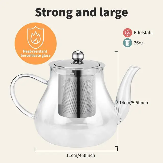 Alt view image 3 of 7 - Glass Teapot 28oz/800ml with Removable Infuser, Borosilicate Clear Tea Kettle, Stovetop Safe Tea Kettle Blooming Loose Leaf Teapots, for Camping, Travel