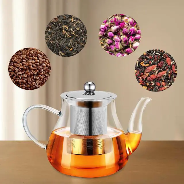 Alt view image 4 of 7 - Glass Teapot 28oz/800ml with Removable Infuser, Borosilicate Clear Tea Kettle, Stovetop Safe Tea Kettle Blooming Loose Leaf Teapots, for Camping, Travel