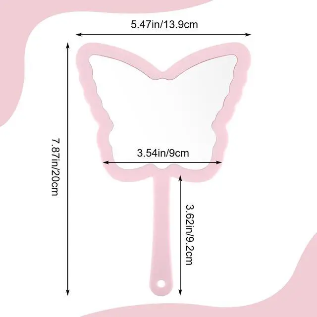 Alt view image 2 of 7 - Butterfly-Shaped Handheld Mirrors, Cosmetic Hand Mirror with Handle Small Butterflies Mirrors Decorative Hand Held Mirror for Student Women Girls Valentine's Day Travel Pink