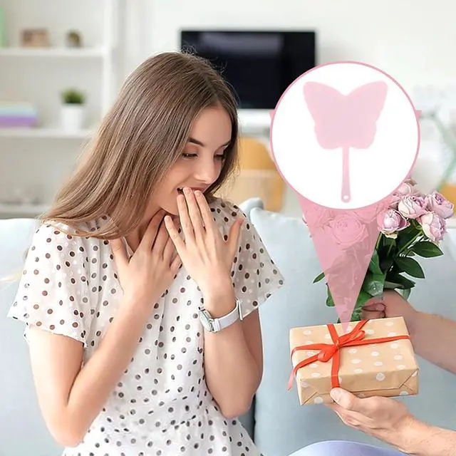Alt view image 3 of 7 - Butterfly-Shaped Handheld Mirrors, Cosmetic Hand Mirror with Handle Small Butterflies Mirrors Decorative Hand Held Mirror for Student Women Girls Valentine's Day Travel Pink