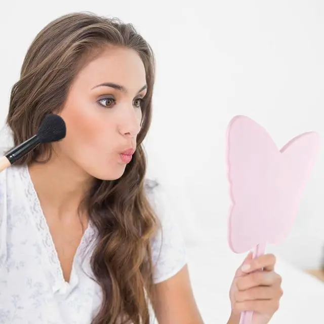 Alt view image 6 of 7 - Butterfly-Shaped Handheld Mirrors, Cosmetic Hand Mirror with Handle Small Butterflies Mirrors Decorative Hand Held Mirror for Student Women Girls Valentine's Day Travel Pink