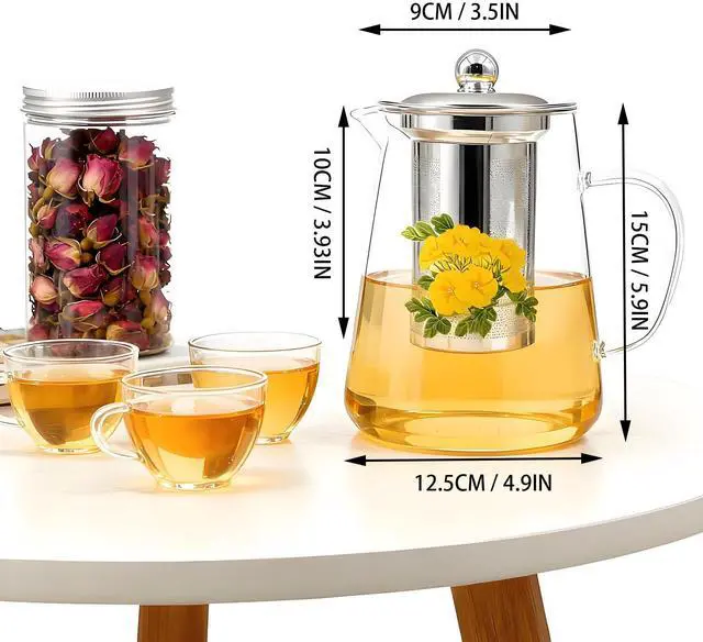 Alt view image 2 of 5 - Flower Tea Pot Set Glass Teapot Stovetop Gift, 32OZ High Temperature Resistant Borosilicate Clear Tea Kettle with Infuser as Tea Lover Gifts Uesd for Home&Office Decor
