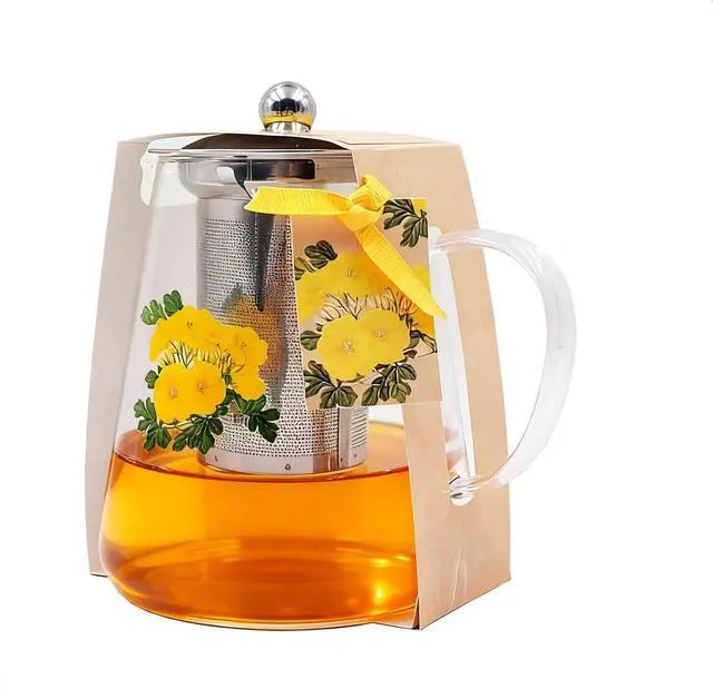 Main image of Flower Tea Pot Set Glass Teapot Stovetop Gift, 32OZ High Temperature Resistant Borosilicate Clear Tea Kettle with Infuser as Tea Lover Gifts Uesd for Home&Office Decor
