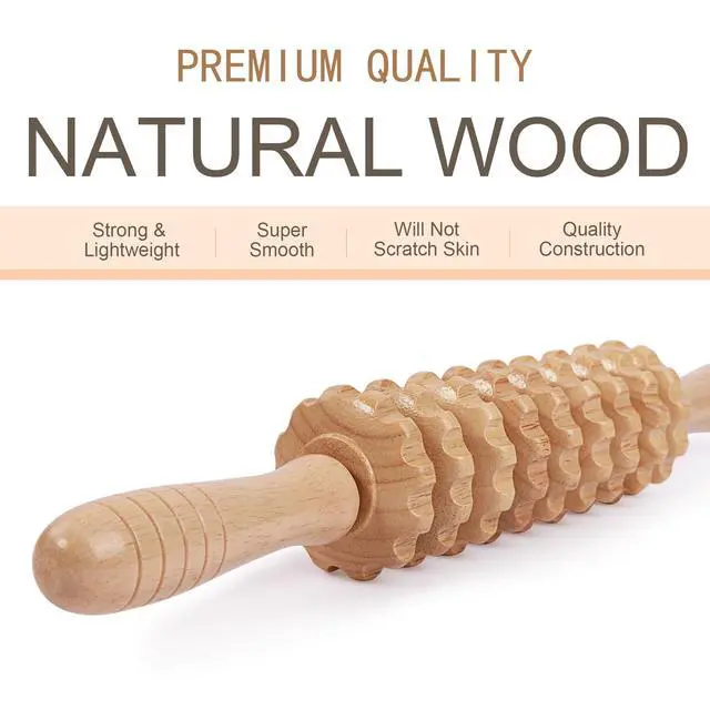 Alt view image 2 of 6 - Wood Massage Roller Muscle Roller Cellulite Massage Tool Fascia Blaster Lymphatic Drainage Massager Wood Therapy Massage Tools for Deep Tissue Muscle Relief Recovery(9-Wheel)