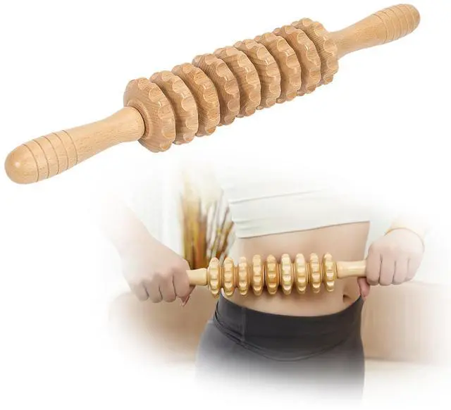 Main image of Wood Massage Roller Muscle Roller Cellulite Massage Tool Fascia Blaster Lymphatic Drainage Massager Wood Therapy Massage Tools for Deep Tissue Muscle Relief Recovery(9-Wheel)