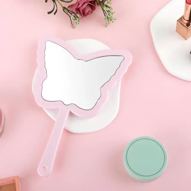 Alt view image 5 of 7 - Butterfly-Shaped Handheld Mirrors, Cosmetic Hand Mirror with Handle Small Butterflies Mirrors Decorative Hand Held Mirror for Student Women Girls Valentine's Day Travel Pink