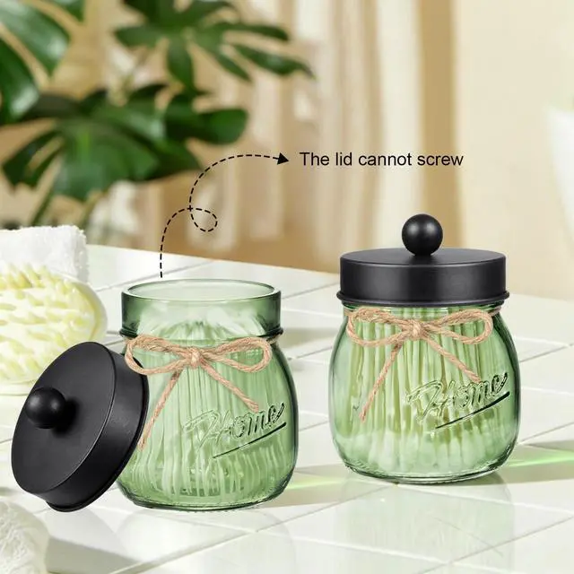 Alt view image 5 of 7 - 4PCS Bathroom Accessories Set (Lotion Soap Dispenser, Toothbrush Holder, 2 Qtip Holders), Rustic Farmhouse Decor, Green Glass Organizer for Countertop & Vanity, Bathroom Essentials, Black
