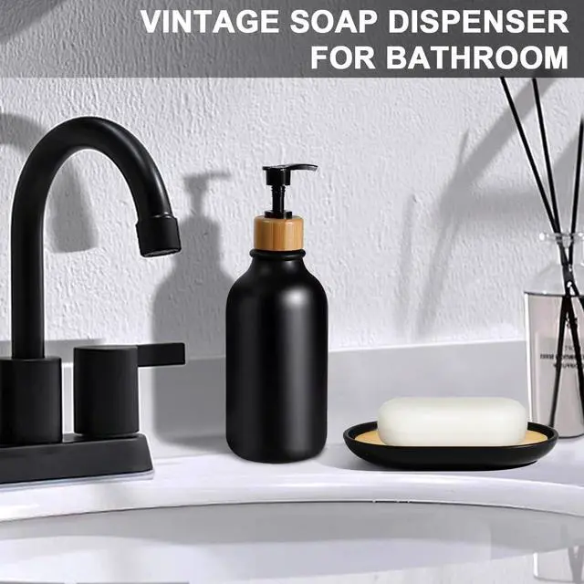 Alt view image 3 of 7 - Black Bathroom Accessories Set 5 Pcs, Matte Black Bathroom Accessories, Plastic Soap Dispenser and Toothbrush Holder Set, Soap Dish, Cotton Swab Jar, Black Bathroom Set, Boho Bathroom Decor