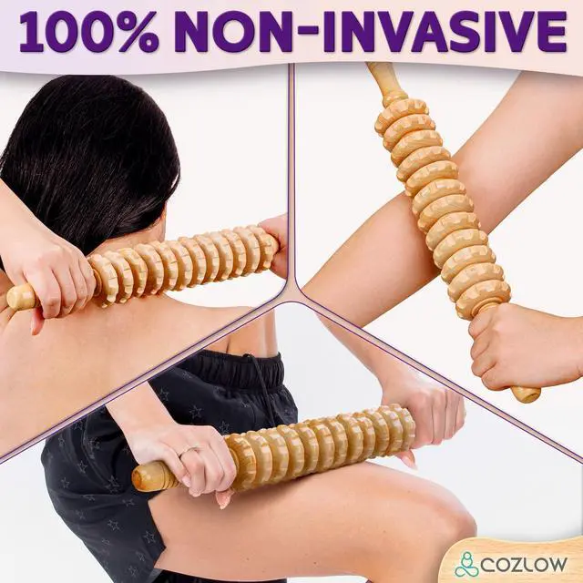 Alt view image 4 of 7 - Wooden Massage Roller Stick (12 Rollers) - Curved Wood Therapy Massage Tool for Body Sculpting, Fascia Release & Lymphatic Drainage - Maderotherapy Helps Reduce Cellulite Appearance