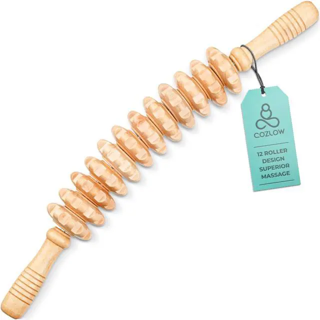 Main image of Wooden Massage Roller Stick (12 Rollers) - Curved Wood Therapy Massage Tool for Body Sculpting, Fascia Release & Lymphatic Drainage - Maderotherapy Helps Reduce Cellulite Appearance
