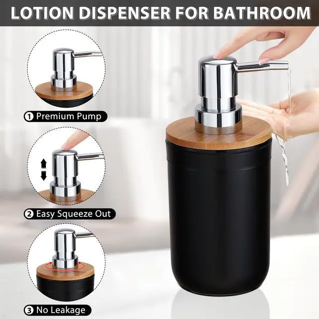 Alt view image 3 of 7 - Bathroom Accessories Set 5Piece Black Bathroom Sets, Toothbrush Holder, Toothbrush Cup, Lotion Soap Dispenser, Soap Dish and Qtip Holder Bathroom Decor