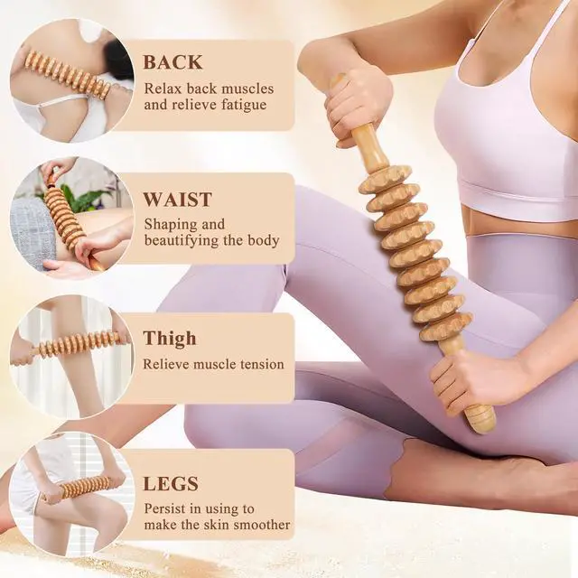 Alt view image 2 of 6 - Cellulite Massage Tool Wood Therapy Massage Tools Fascia Blaster Cellulite Roller Lymphatic Drainage Massager Deep Tissue Massage Stick for Legs Thighs Muscle Relief Recovery(White 9-Wheel)