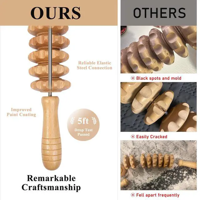 Alt view image 4 of 6 - Cellulite Massage Tool Wood Therapy Massage Tools Fascia Blaster Cellulite Roller Lymphatic Drainage Massager Deep Tissue Massage Stick for Legs Thighs Muscle Relief Recovery(White 9-Wheel)