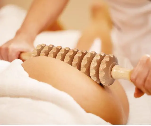 Alt view image 5 of 6 - Cellulite Massage Tool Wood Therapy Massage Tools Fascia Blaster Cellulite Roller Lymphatic Drainage Massager Deep Tissue Massage Stick for Legs Thighs Muscle Relief Recovery(White 9-Wheel)