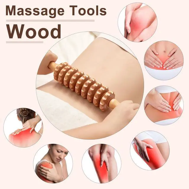 Alt view image 3 of 6 - Cellulite Massage Tool Wood Therapy Massage Tools Fascia Blaster Cellulite Roller Lymphatic Drainage Massager Deep Tissue Massage Stick for Legs Thighs Muscle Relief Recovery(White 9-Wheel)