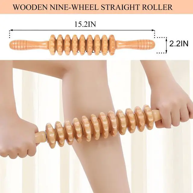 Alt view image 6 of 6 - Cellulite Massage Tool Wood Therapy Massage Tools Fascia Blaster Cellulite Roller Lymphatic Drainage Massager Deep Tissue Massage Stick for Legs Thighs Muscle Relief Recovery(White 9-Wheel)