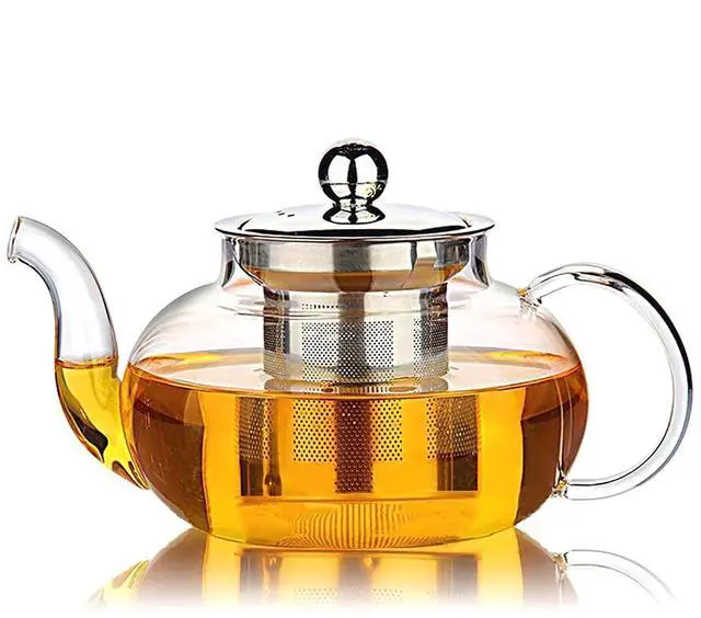 Main image of Glass Teapot with Stainless Steel Infuser & Lid, Borosilicate Glass Tea Pot Stovetop Safe, Blooming & Loose Leaf Teapots, 27 Oz