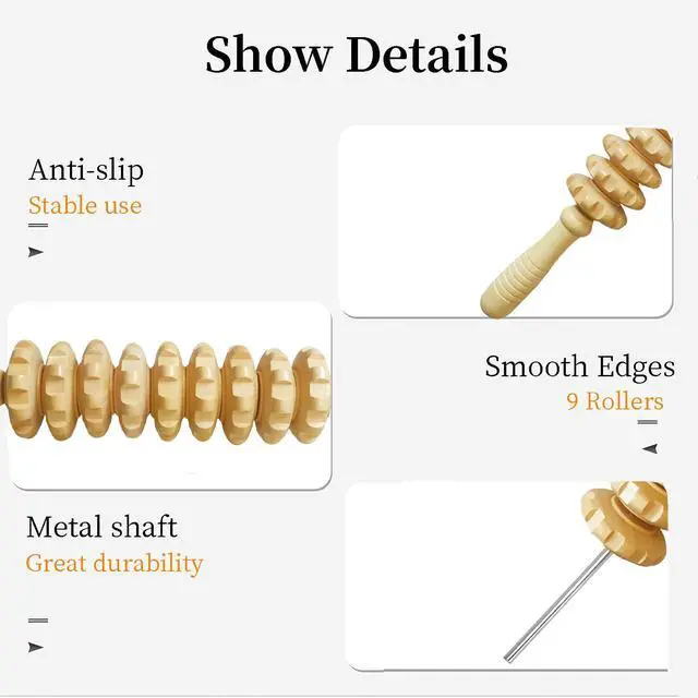 Alt view image 4 of 7 - Wood Therapy Massage Tools Manual Massage Roller Stick for Body Sculpting, Maderoterapia Kit- Cellulite Massager for Muscle Pain Relief, Fascia, Cellulite