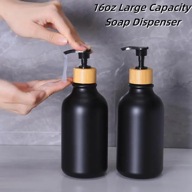 Alt view image 3 of 7 - Matte Black Bathroom Accessories Set 7 Pcs,Bamboo Bathroom Accessories Sets,Black Soap Dispenser and Toothbrush Holder Set,Qtip Holder,Vanity Tray,Soap Dish,Modern Bathroom Decor