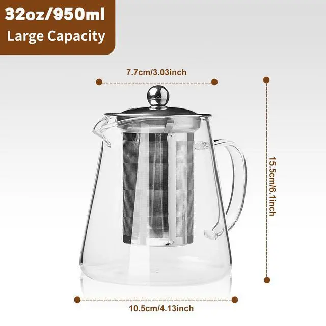 Alt view image 4 of 7 - Glass Teapot, Tea Pot with Removable Infusers for Loose Tea, Borosilicate Glass Tea Kettle Tea Maker Stovetop for Party, Camping,Travel (950ML)